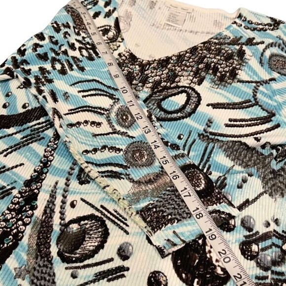 Alison Sheri Long Sleeve Abstract Print Top with Sequin Embellishment Size Large - Picture 10 of 10